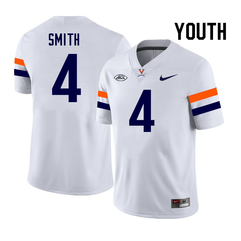 Youth Virginia Cavaliers #4 Kendren Smith College Football Jerseys Stitched-White
